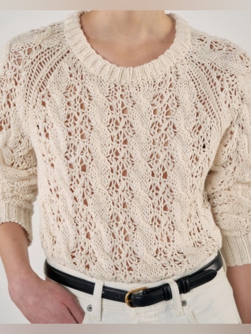 Nili Lotan Cable Stitch Open Knit White Sweater